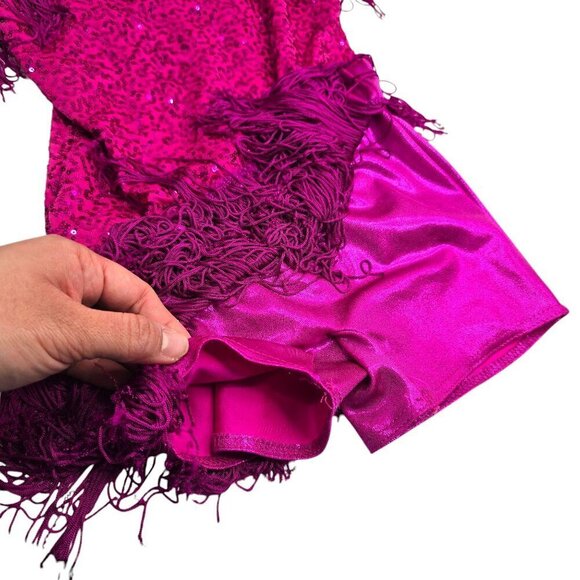 WEISSMAN Dance Costume Pink Sequin Flapper Fringe Fancy - Picture 3 of 8